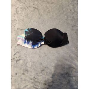 Victoria's Secret Swim 32B Strapless Bandeau Bikini Top Tropical Print Black